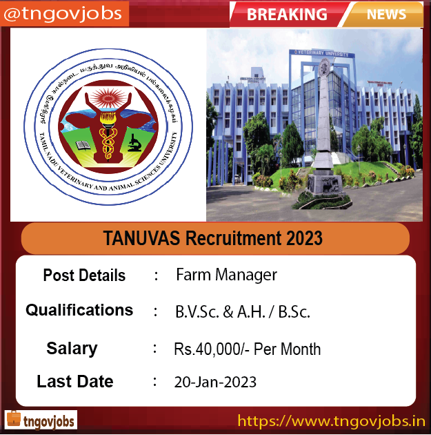 TANUVAS Recruitment 2023: Walk-in Interview for Farm Manager Post -  