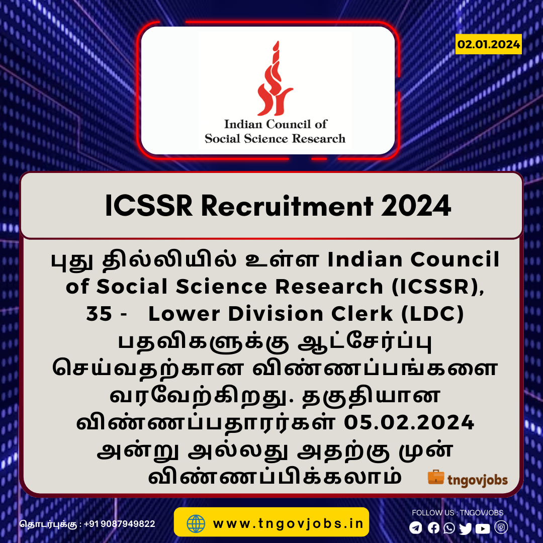 ICSSR Recruitment 2024 35 LDC Posts; Apply Now!