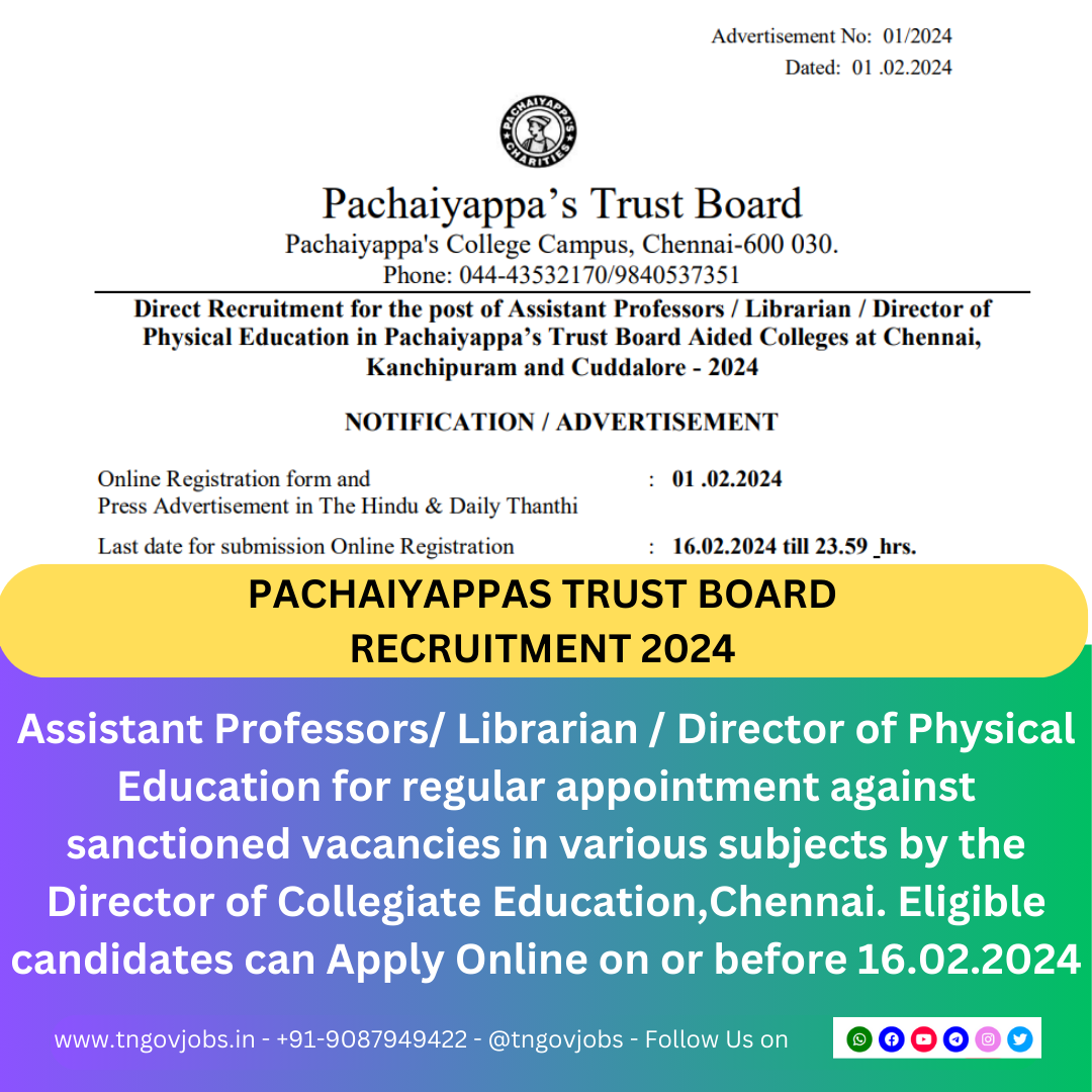 Pachaiyappas Trust Board Recruitment 2024