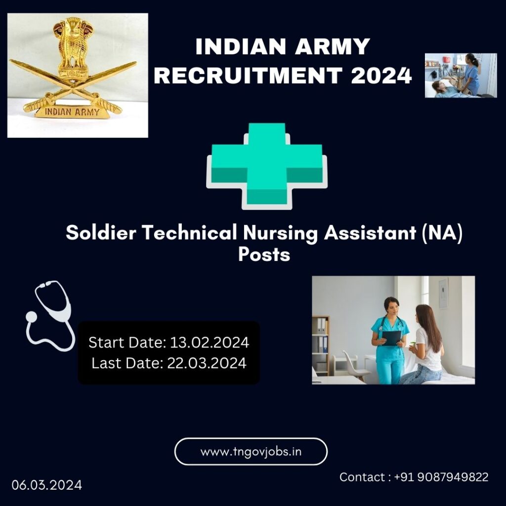 Indian Army TN Recruitment Rally 2024 Agniveer (Nursing Assistant) Posts; Apply Now!