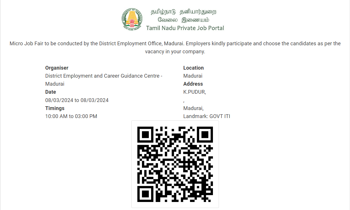 TN Private Job Fair in Madurai 2024