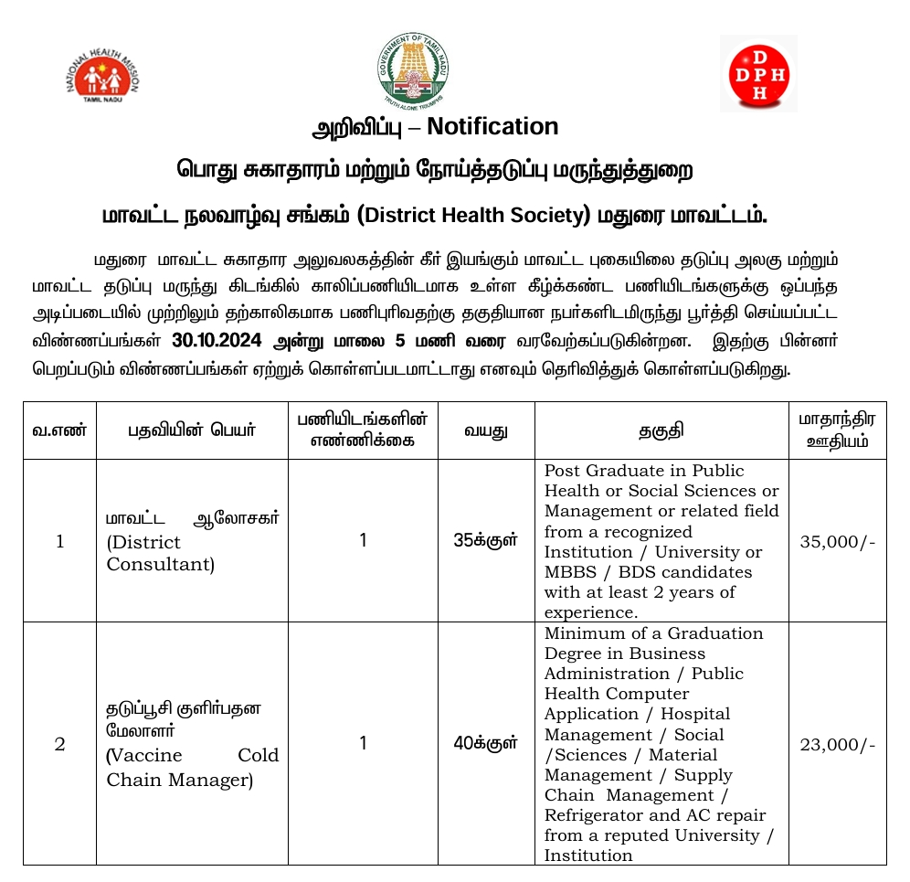 DHS Madurai Recruitment 2024