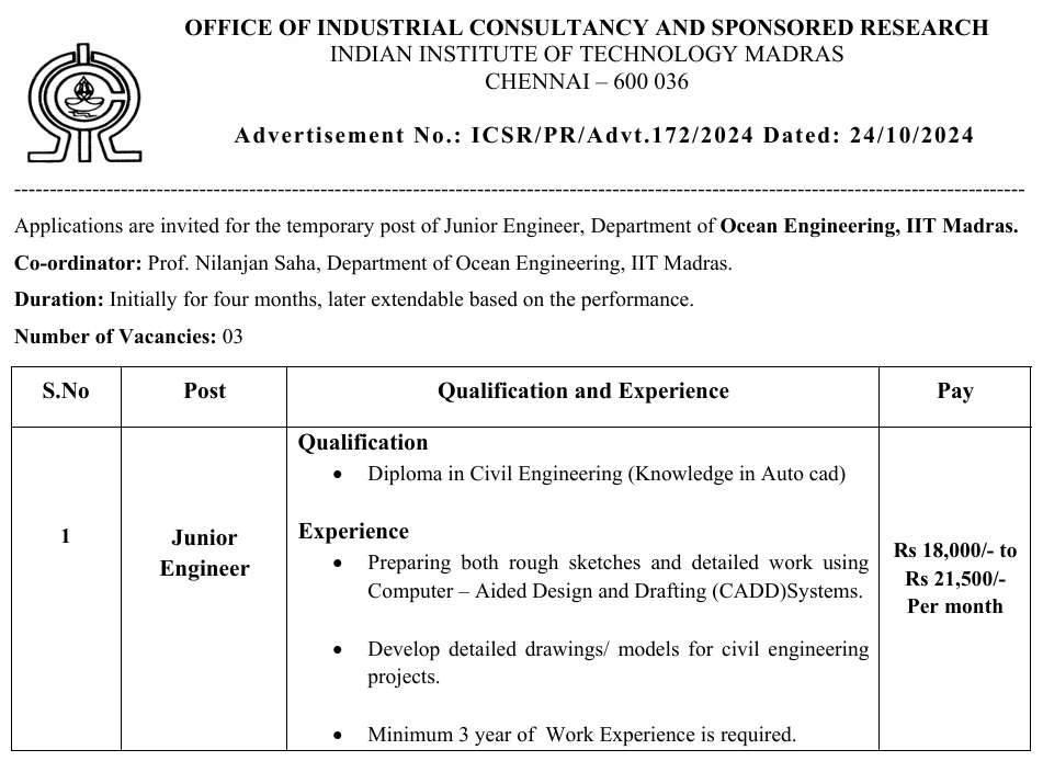 IIT Madras Junior Engineer