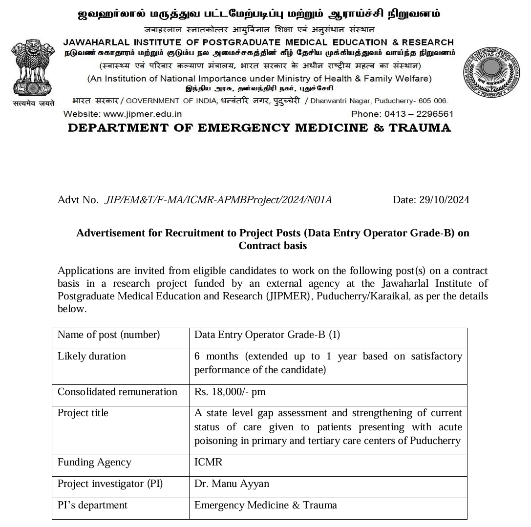 JIPMER Recruitment 2024