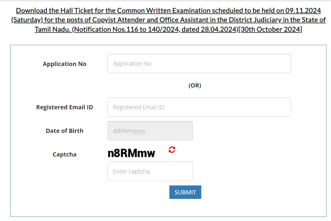 Madras High Court Office Assistant 2024 Admit Card