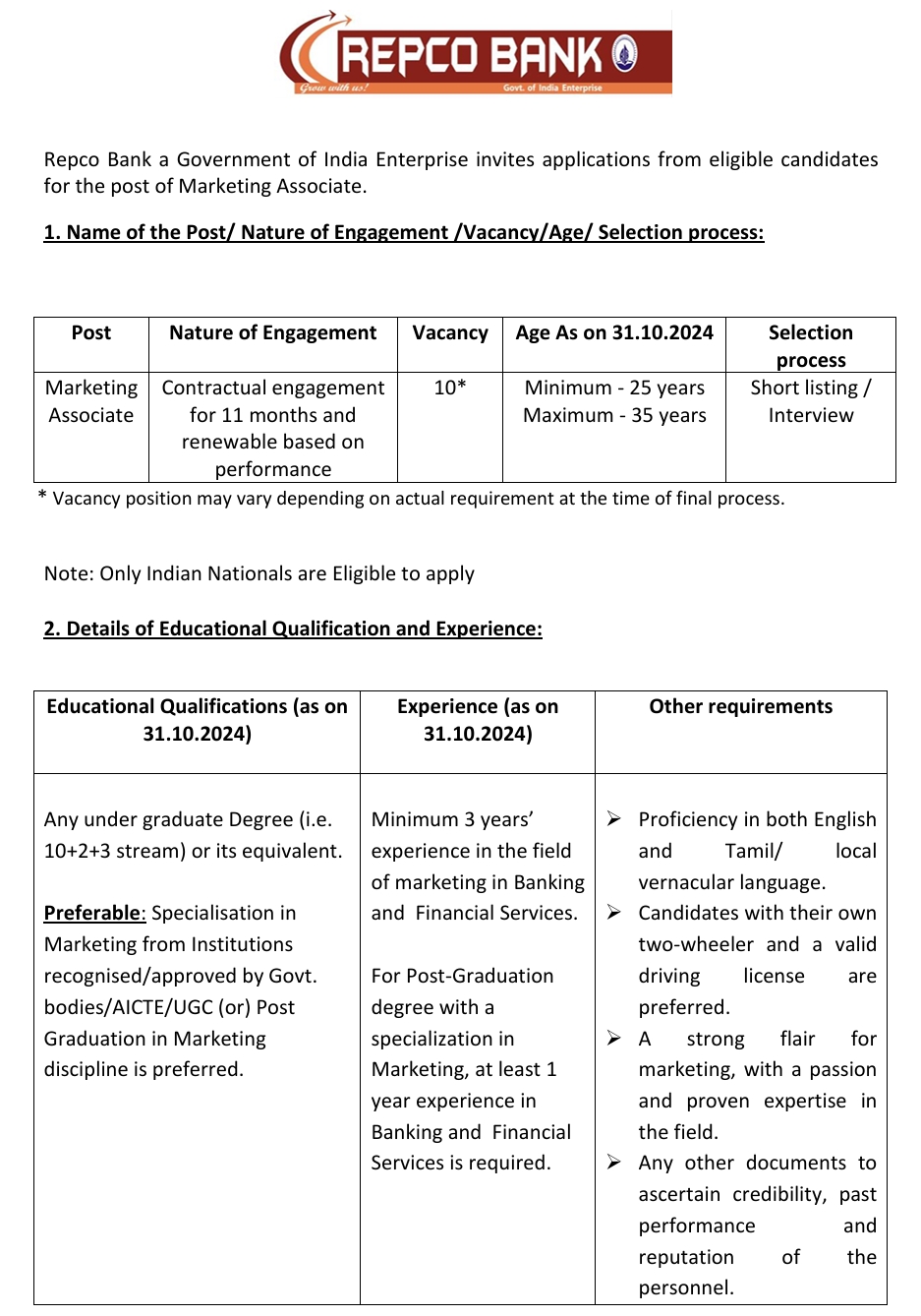 Repco bank Marketing associate