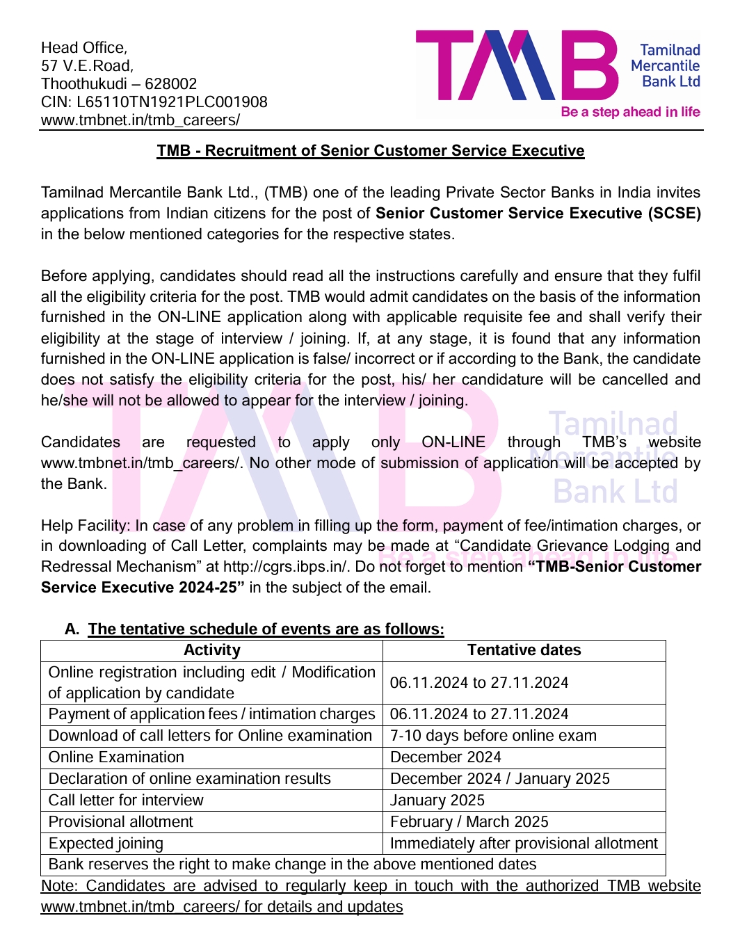 TMB Bank Recruitment 2024: 170 170 SCSE Posts; Apply Now!