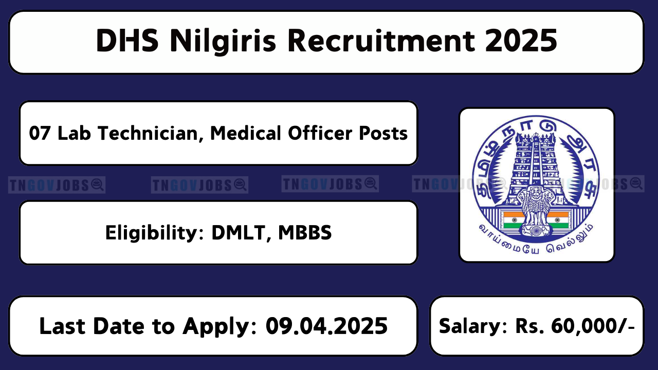 Nilgiris DHS recruitment 2025 notification for Medical Officer, Lab Technician, and Driver posts