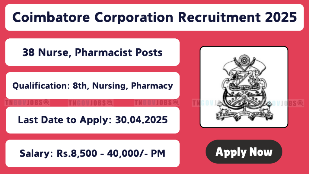 Coimbatore City Municipal Corporation recruitment 2025 notification for Urban Health Nurse and other healthcare posts