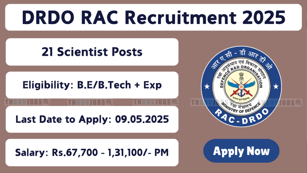 DRDO RAC Scientist Recruitment 2025 Notification – Apply Online Before 9 May