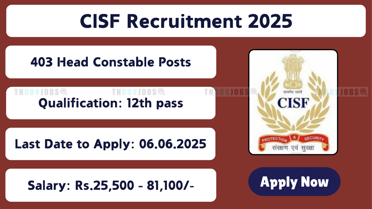 CISF Recruitment 2025 – 403 Head Constable GD Posts for Sports Quota