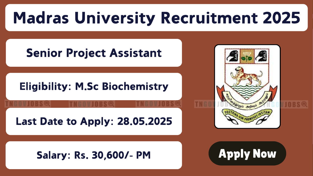 Senior Project Assistant Vacancy in Madras University