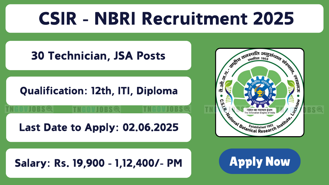 NBRI Recruitment 2025 – Apply Online for Technical Assistant, Technician & JSA Posts