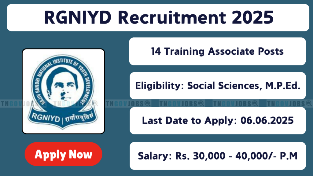 RGNIYD Recruitment 2025 – Apply for Training Associate, Junior Assistant & PT Instructor Posts
