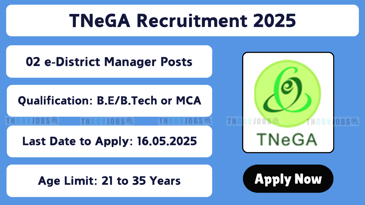 TNeGA e-District Manager Recruitment 2025 Notification – Apply Online for Tenkasi and Nilgiris Vacancies