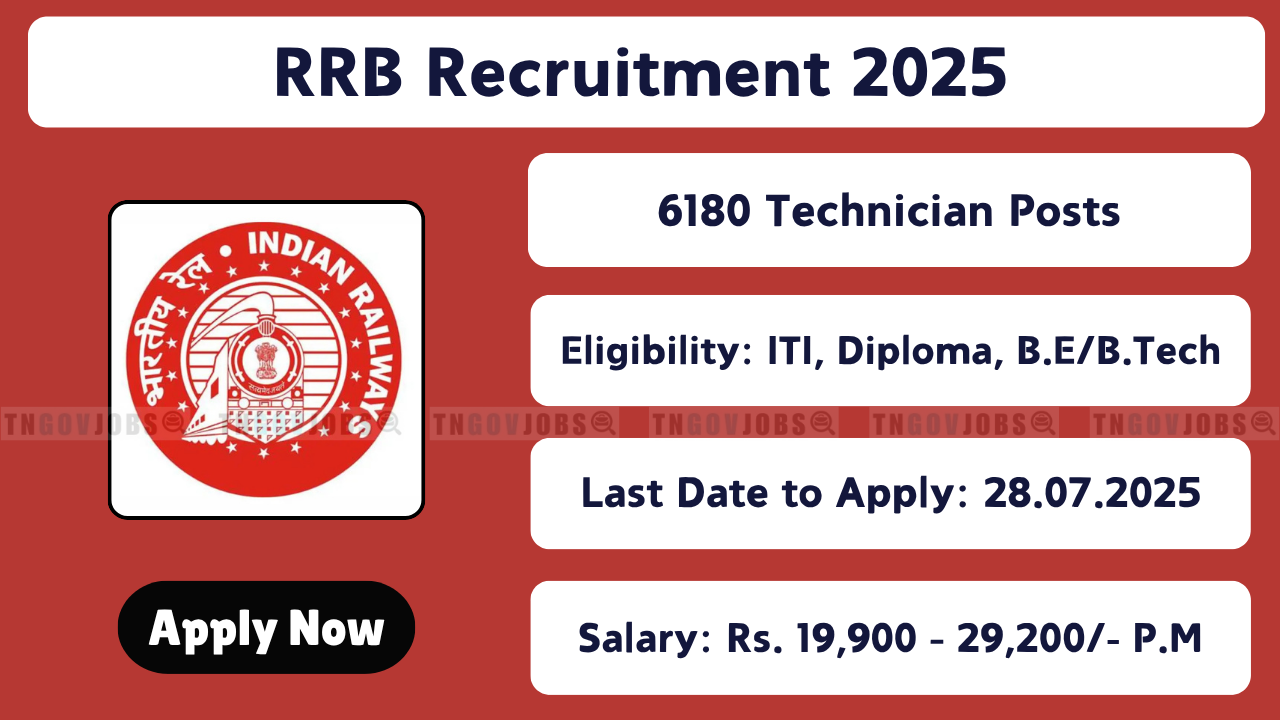 RRB Notification 02/2025 – 6180 Technician posts; apply online from 28 June to 28 July 2025 at rrbapply.gov.in