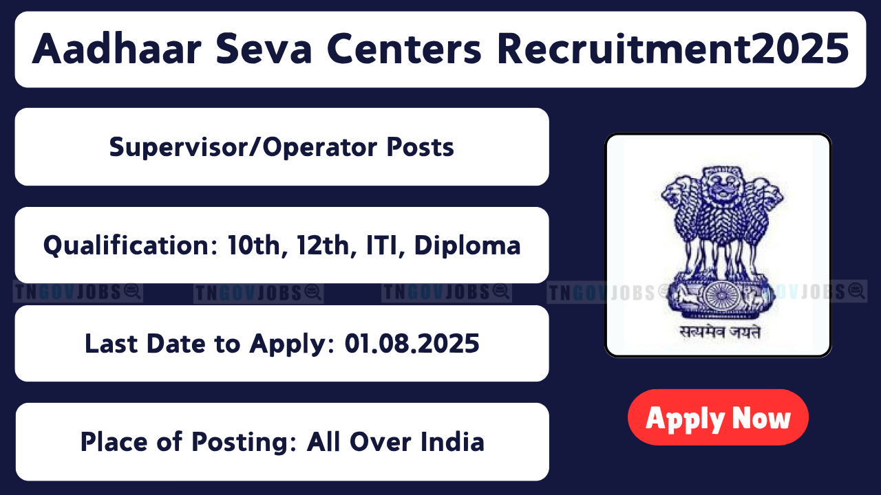 Apply Online for Aadhaar Supervisor and Operator Vacancies 2025