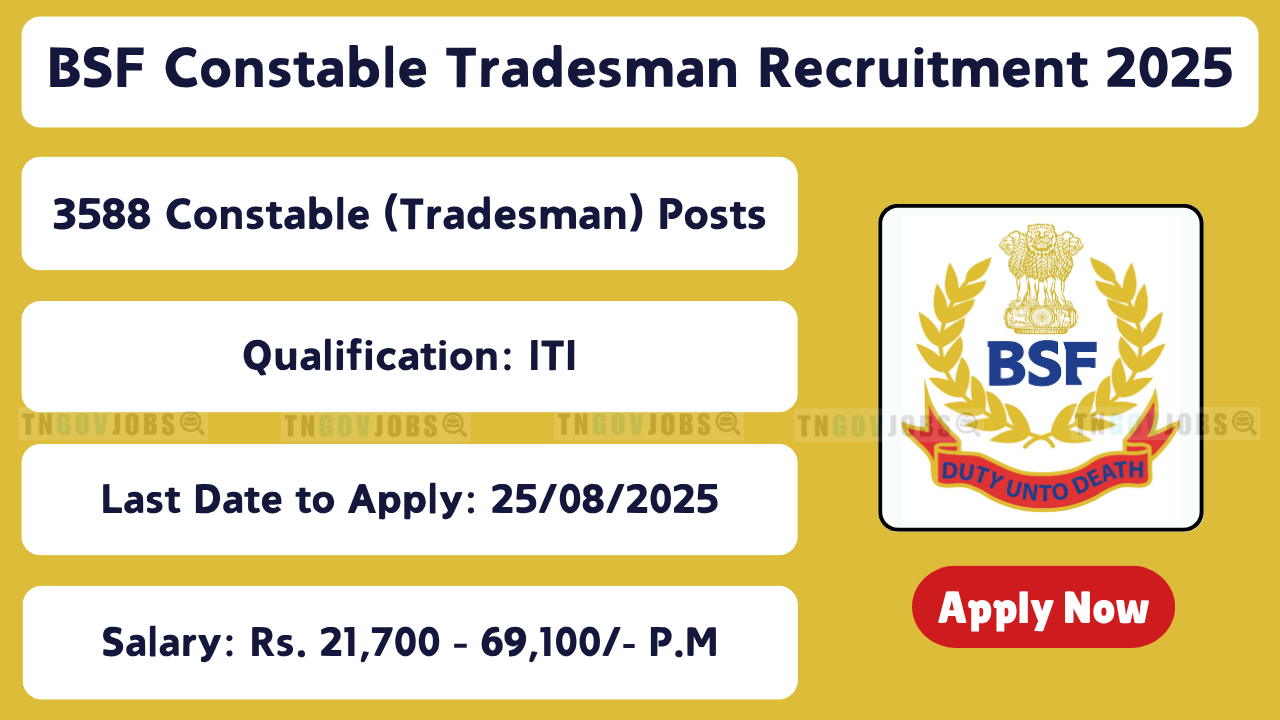 BSF Constable Tradesman Recruitment 2025 – Apply for 3588 Vacancies Online
