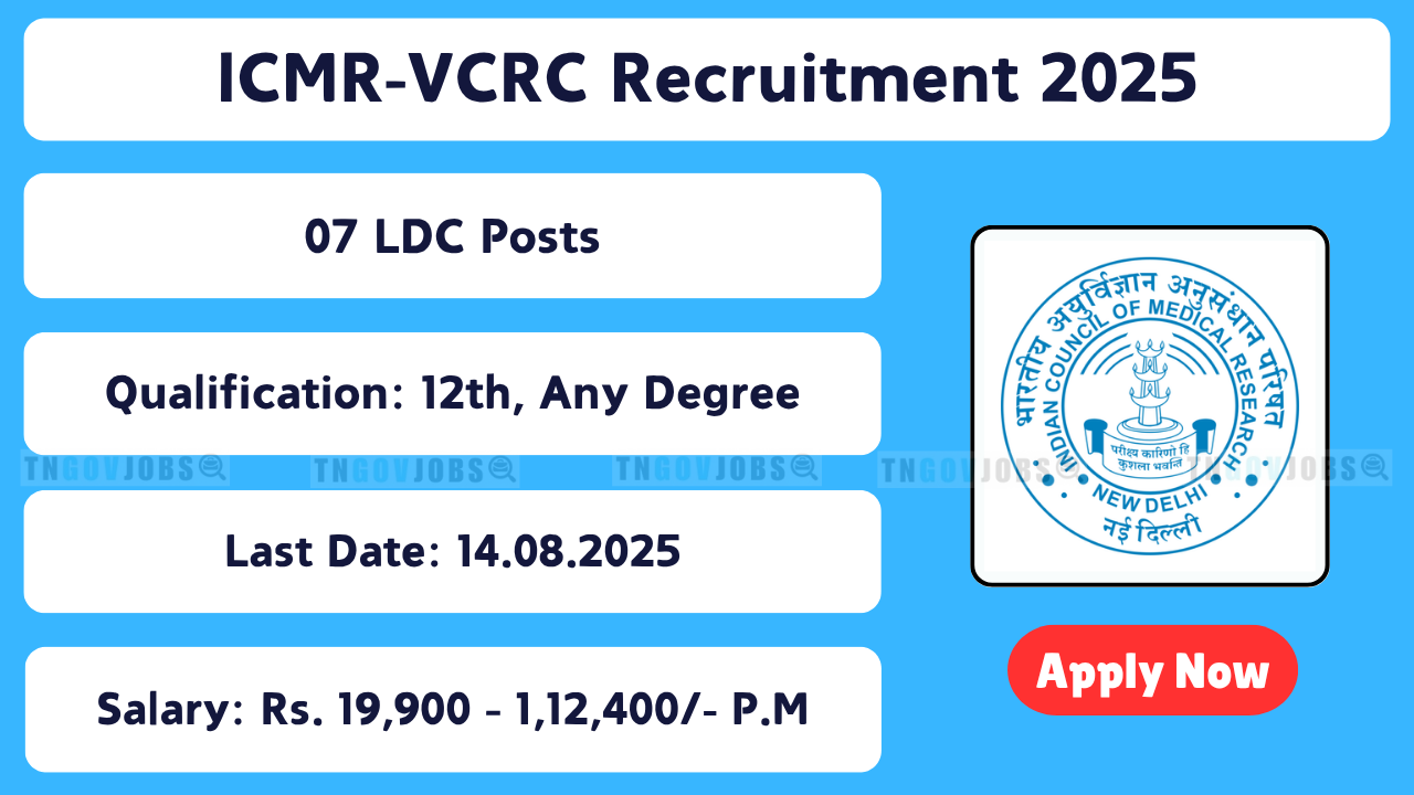 ICMR-VCRC Puducherry 2025 Recruitment – Clerk & Assistant Vacancies