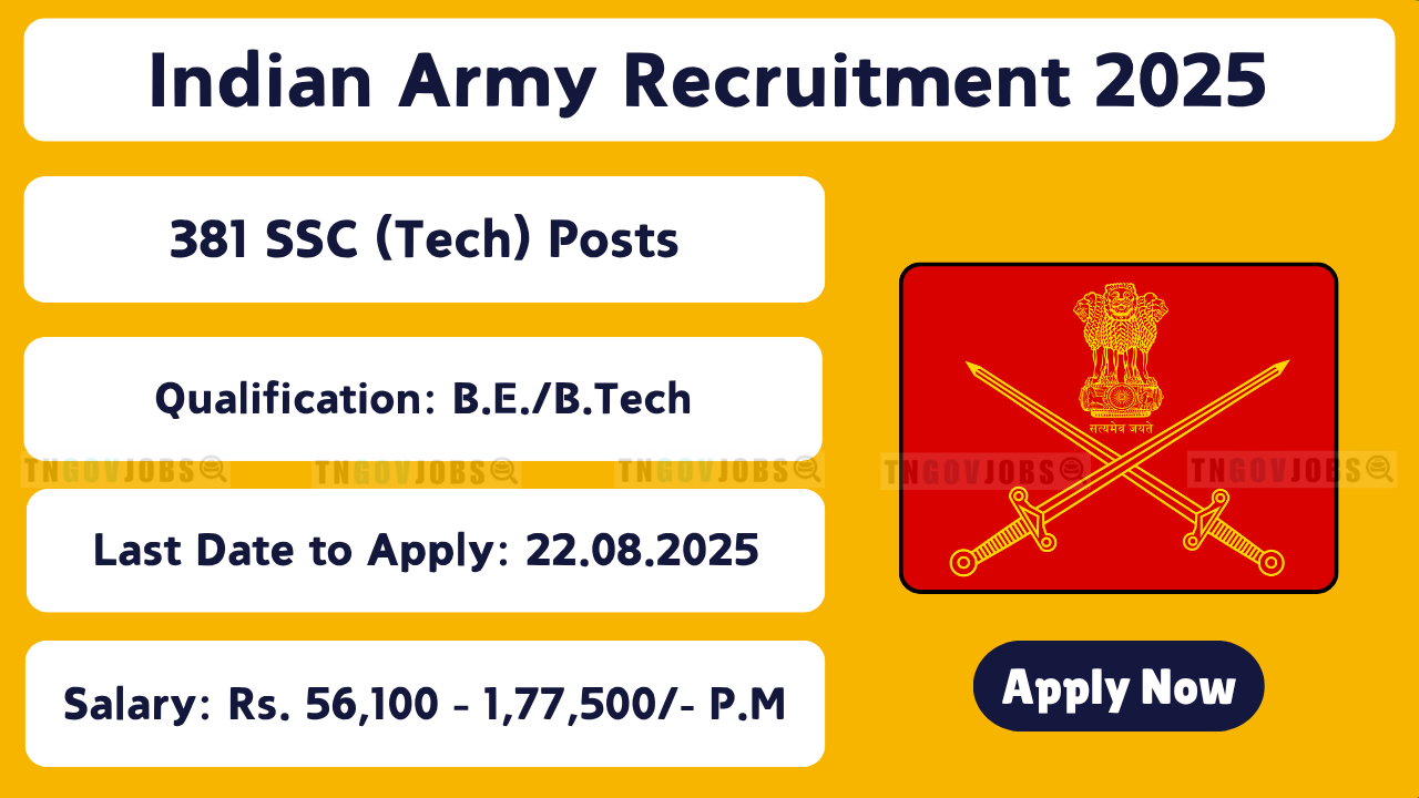 Indian Army announces 381 vacancies for SSC Tech Men, Women & Widows (April 2026 Entry)