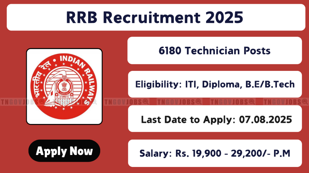 RRB Notification 02/2025 – 6180 Technician posts; apply online from 28 June to 07 August 2025 at rrbapply.gov.in