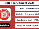 RRB Notification 02/2025 – 6180 Technician posts; apply online from 28 June to 07 August 2025 at rrbapply.gov.in