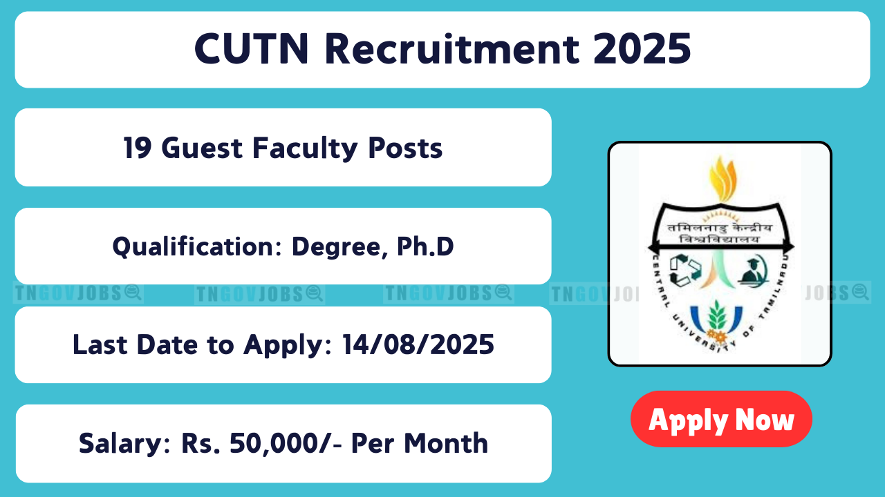 CUTN Guest Faculty Recruitment Notification 2025 for 19 Posts