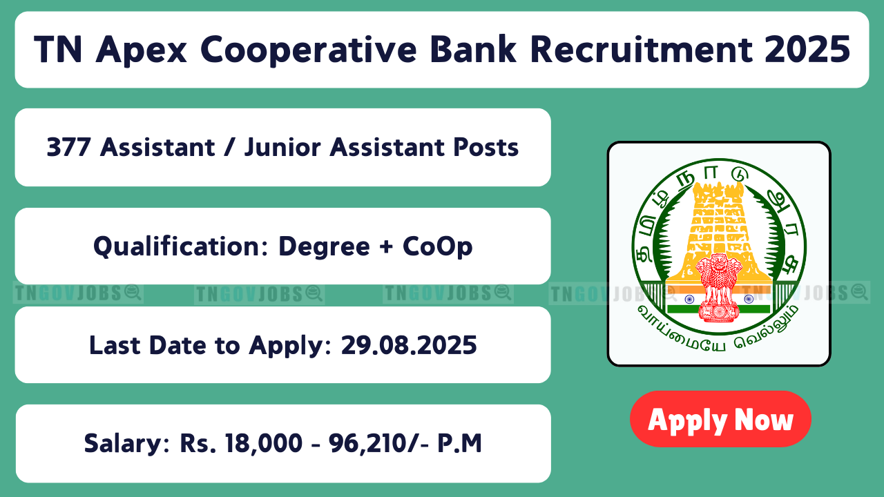 TN Apex Cooperative Bank Recruitment Notification 2025 for 377 Posts