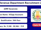 Tamil Nadu Revenue Department announces 2299 Village Assistant posts
