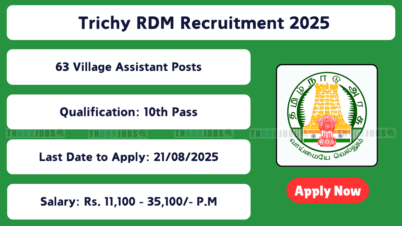 Trichy Revenue Department – 63 Village Assistant Posts Notification 2025