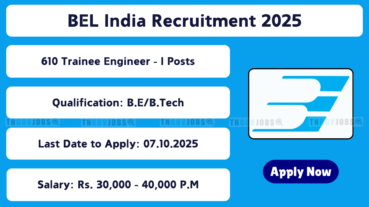 Bharat Electronics Limited BEL recruitment 2025 for 610 Trainee Engineer-I vacancies