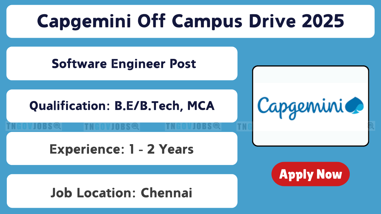 Apply online for Capgemini Off Campus Drive 2025 Software Engineer jobs across India.