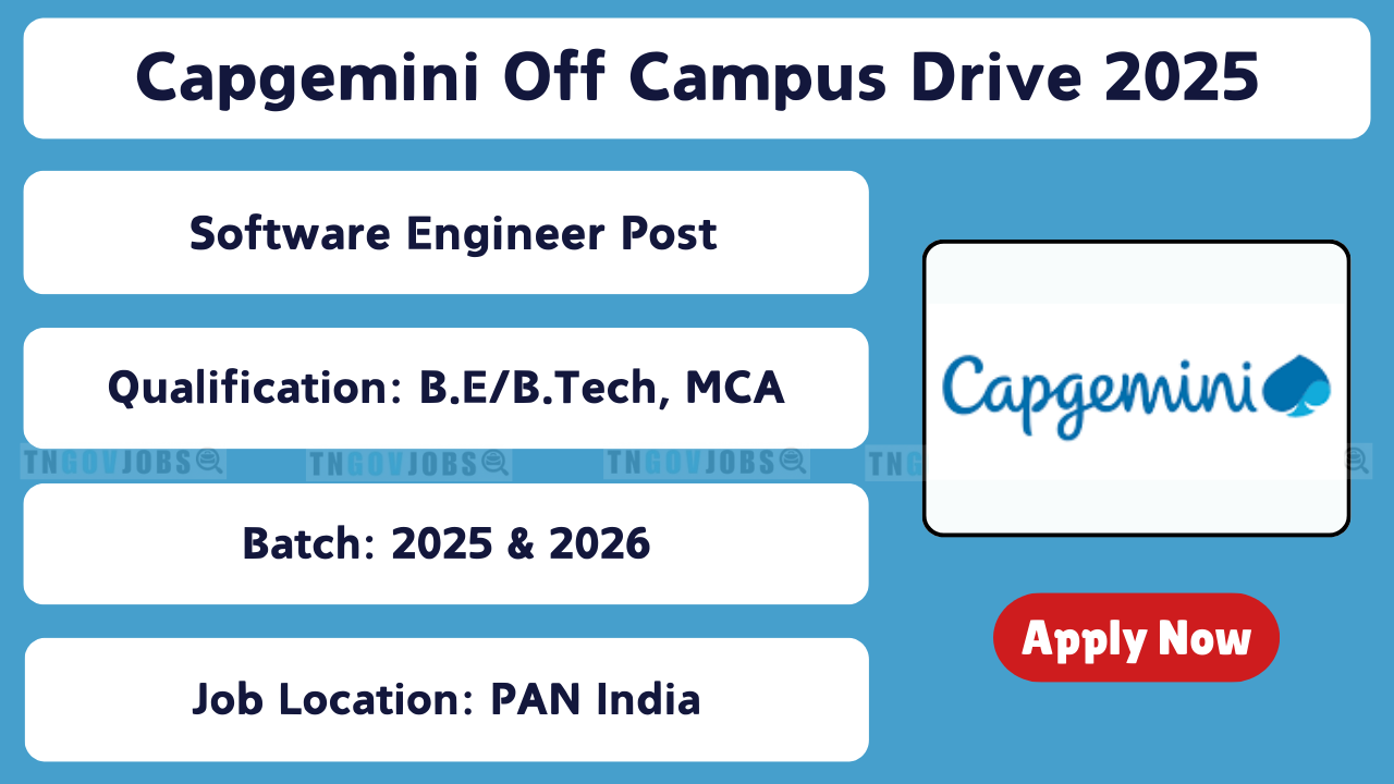 Apply online for Capgemini Off Campus Drive 2025 Software Engineer jobs across India.