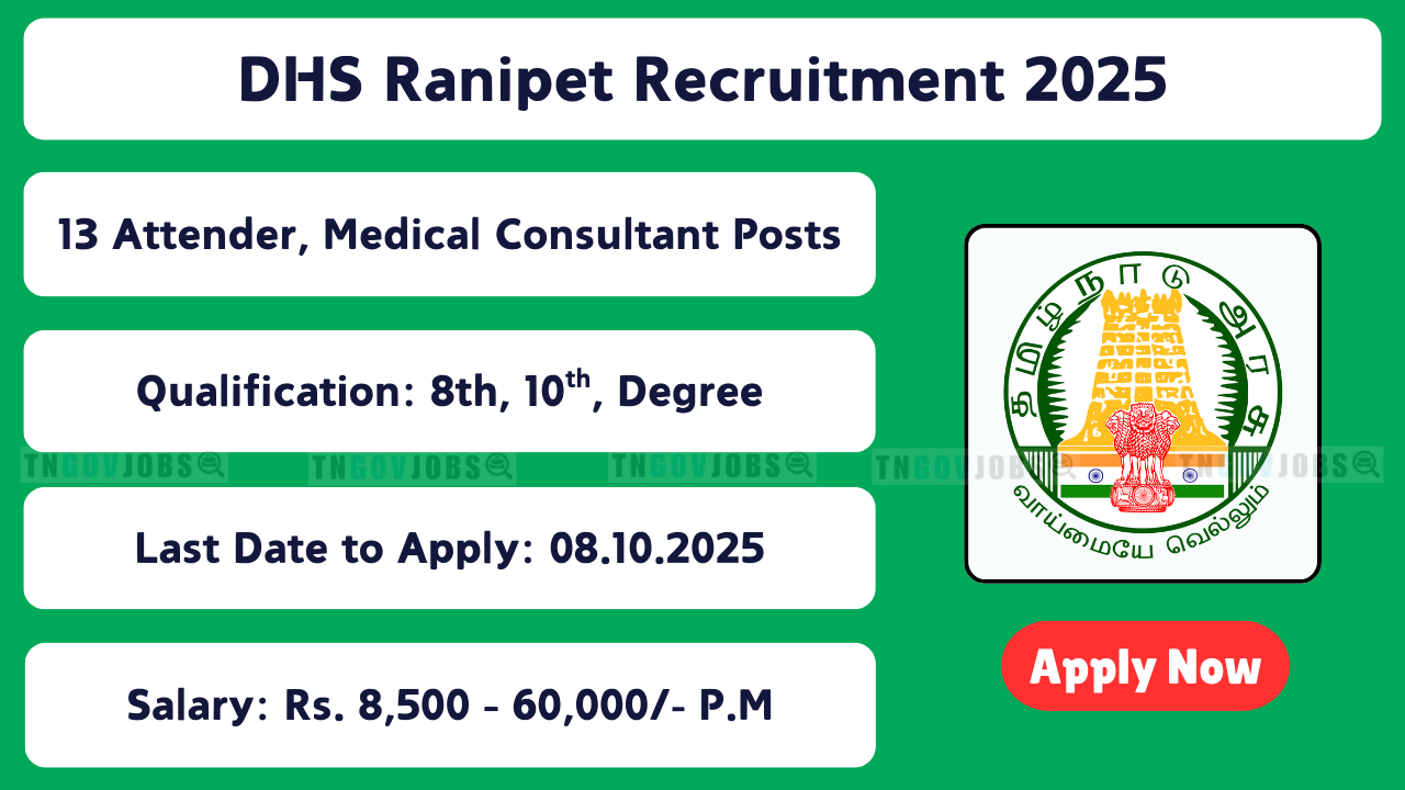 DHS Ranipet recruitment 2025 apply offline for health worker, consultant, pharmacist posts