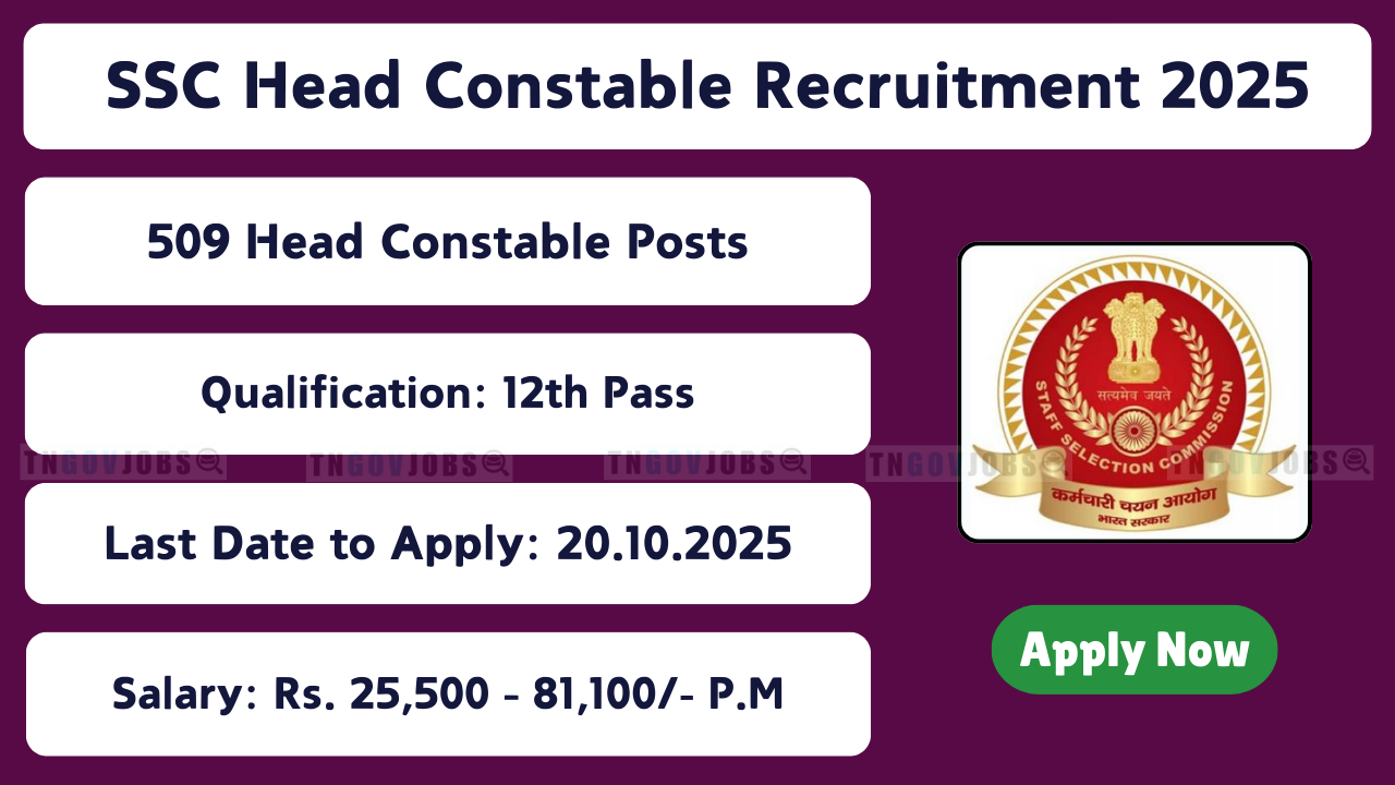 SSC Head Constable Ministerial Recruitment 2025 – Delhi Police notification for 509 posts