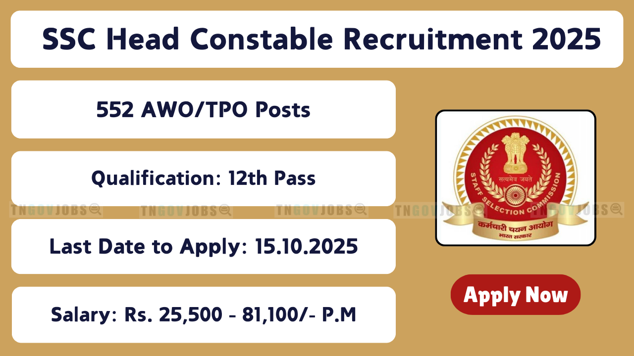 SSC Delhi Police Head Constable recruitment 2025 apply online for 552 AWO/TPO vacancies