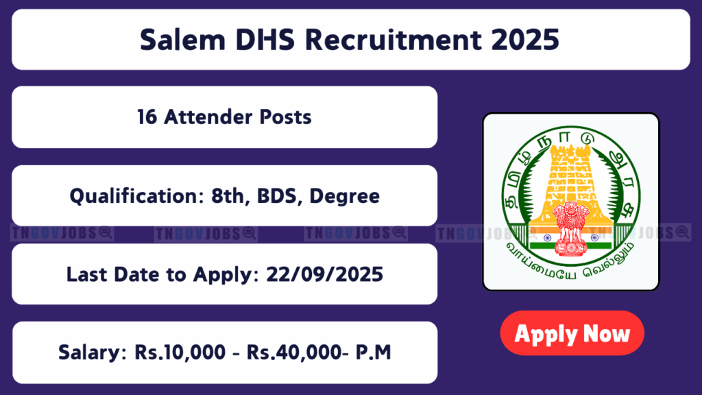 District Health Society Salem hiring 16 posts including Dental Surgeon, Medical Officer, Driver, Attender – Apply by 22-Sep-2025