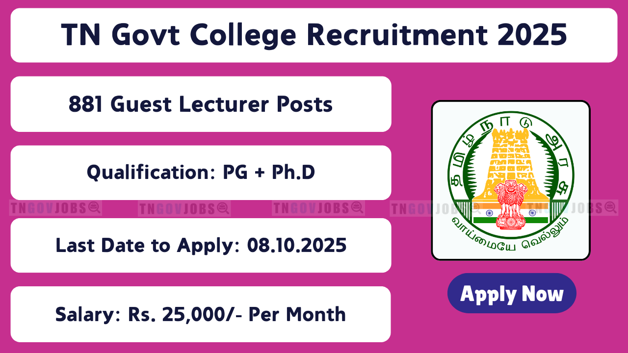 Tamil Nadu Government Arts and Science Colleges Guest Lecturer recruitment 2025 apply online