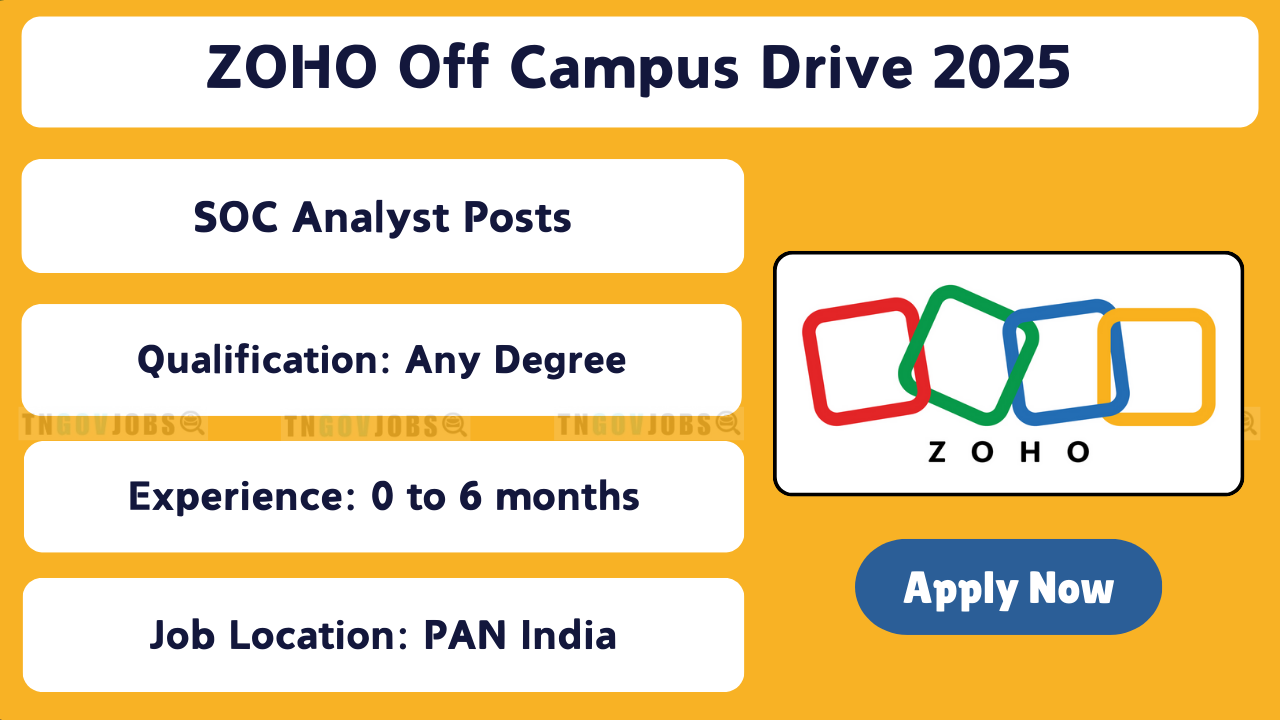 Apply online for Zoho Off-Campus Drive 2025 SOC Analyst jobs for fresh graduates