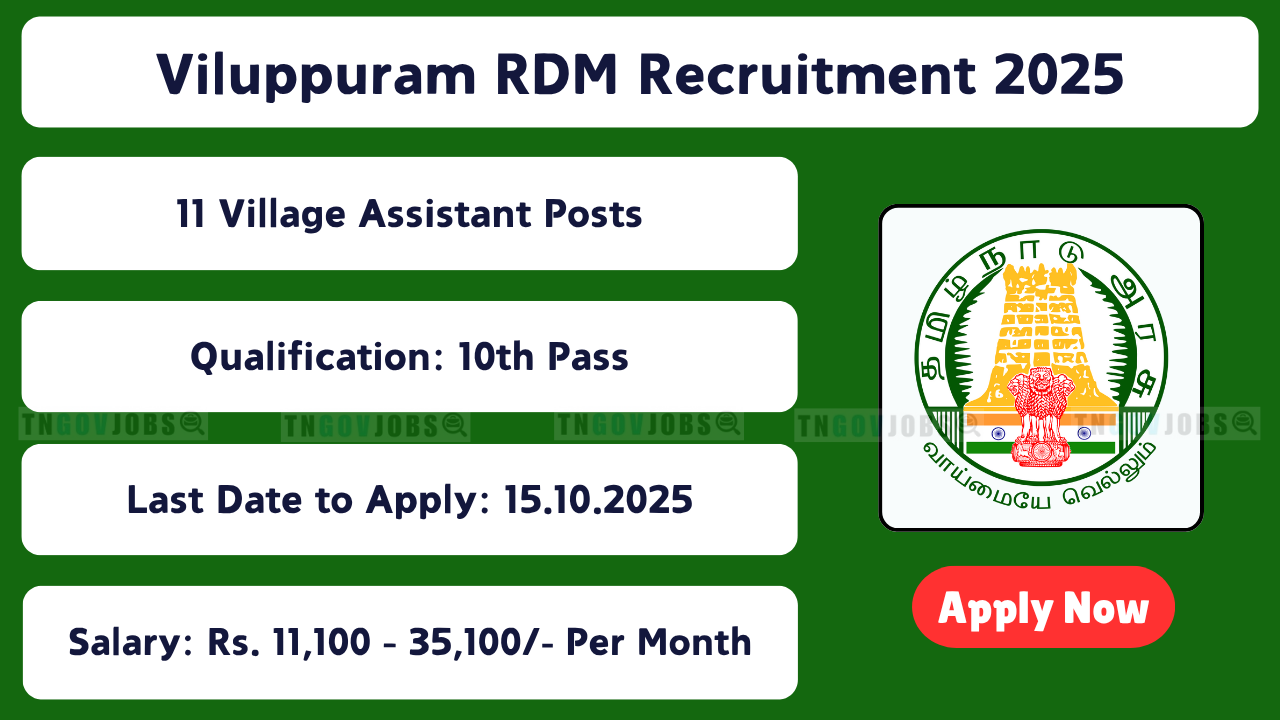Viluppuram Revenue Department recruitment 2025 for 11 Village Assistant posts in Tamil Nadu