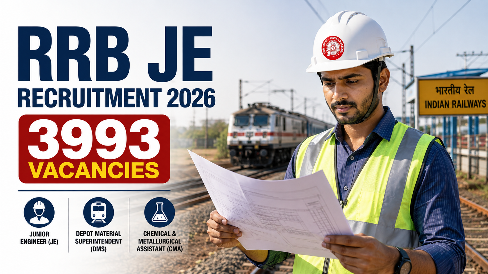 RRB JE Recruitment 2026 – 3993 vacancies for Junior Engineer, Depot Material Superintendent and Chemical & Metallurgical Assistant posts
