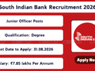 South Indian Bank Junior Officer Recruitment 2026