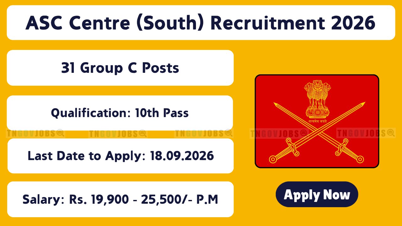 ASC Centre (South) Recruitment 2026 31 Group C Posts